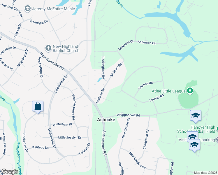 map of restaurants, bars, coffee shops, grocery stores, and more near 8558 Lincoln Road in Mechanicsville