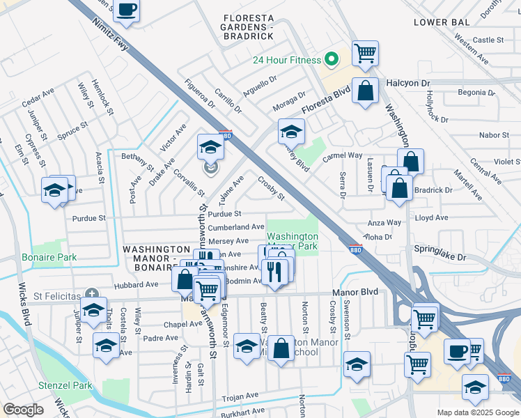 map of restaurants, bars, coffee shops, grocery stores, and more near 1009 Cumberland Avenue in San Leandro