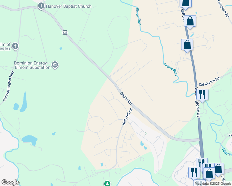 map of restaurants, bars, coffee shops, grocery stores, and more near 11017 Cedar Lane in Glen Allen