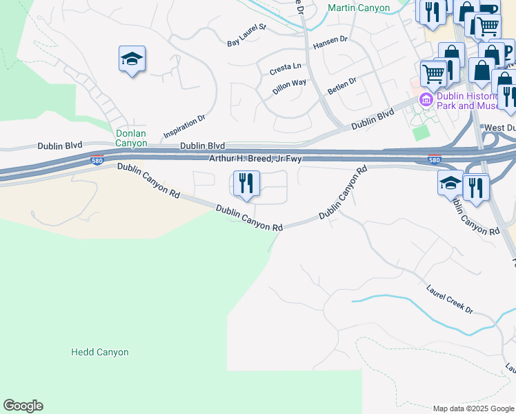 map of restaurants, bars, coffee shops, grocery stores, and more near 8060 Mountain View Drive in Pleasanton