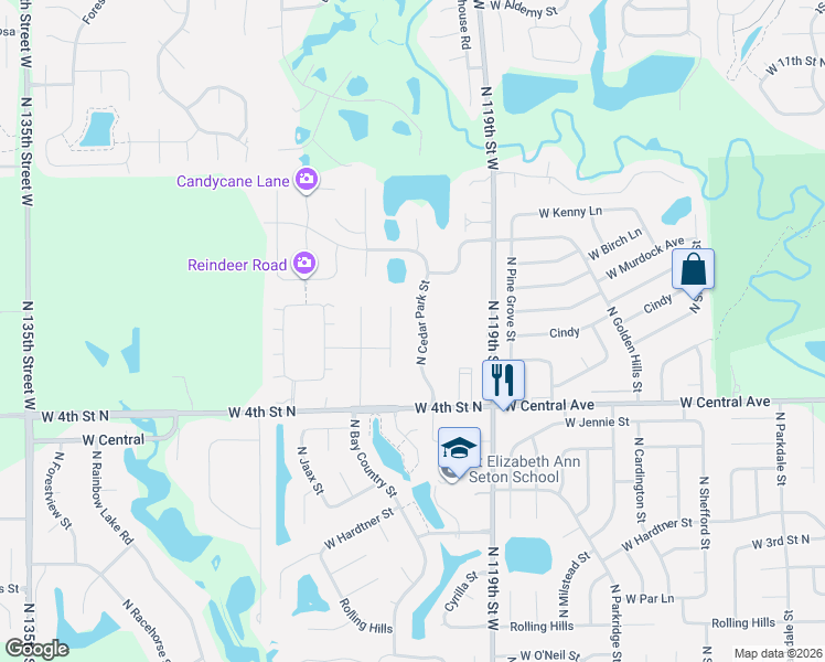 map of restaurants, bars, coffee shops, grocery stores, and more near 842-884 North Cedar Park Street in Wichita