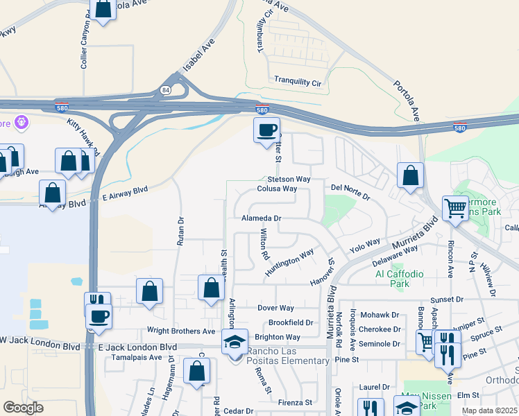 map of restaurants, bars, coffee shops, grocery stores, and more near 477 Colusa Way in Livermore