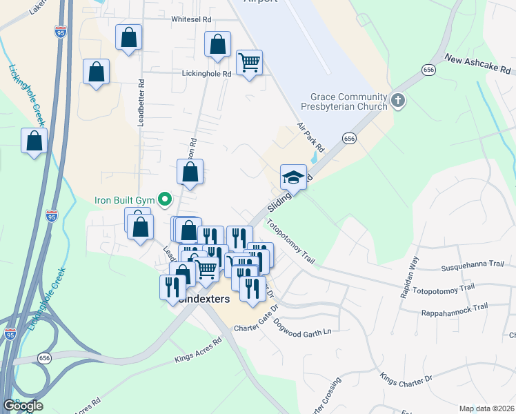 map of restaurants, bars, coffee shops, grocery stores, and more near 9638 Sliding Hill Road in Ashland