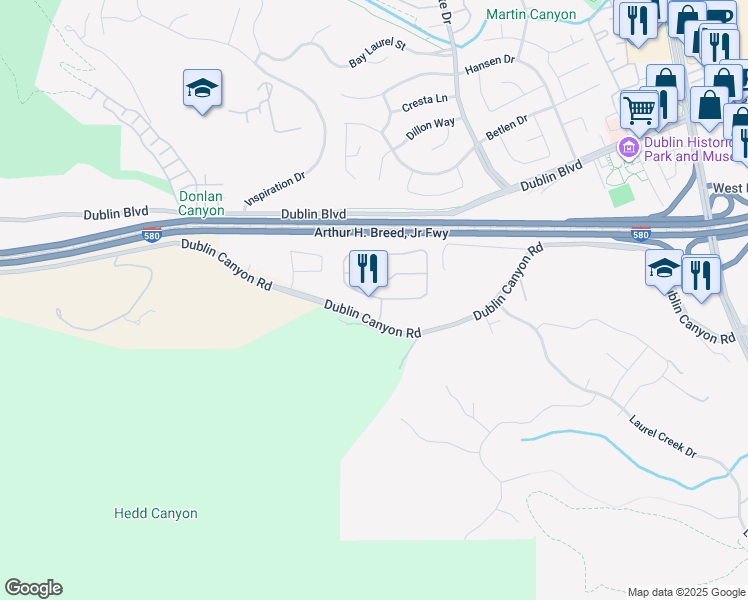 map of restaurants, bars, coffee shops, grocery stores, and more near 7860 Canyon Meadows Circle in Pleasanton