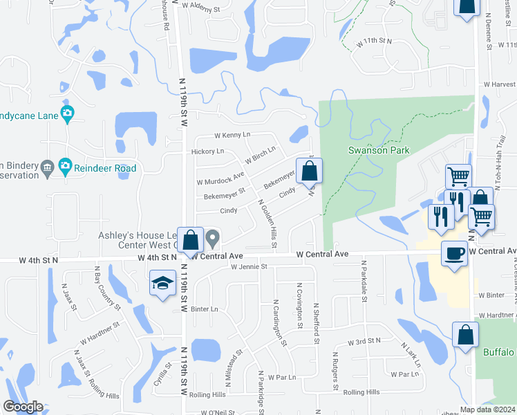 map of restaurants, bars, coffee shops, grocery stores, and more near 811 North Golden Hills Street in Wichita