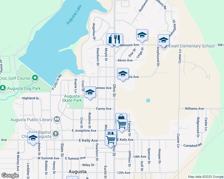 map of restaurants, bars, coffee shops, grocery stores, and more near 2011 Ohio Street in Augusta