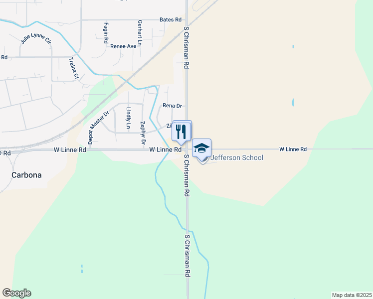 map of restaurants, bars, coffee shops, grocery stores, and more near 7500 West Linne Road in Tracy