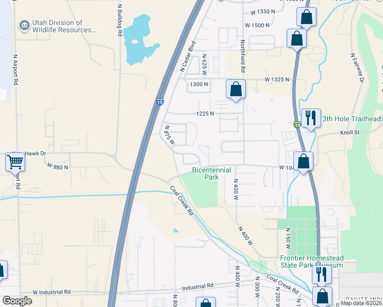 map of restaurants, bars, coffee shops, grocery stores, and more near 731 West North Cedar Boulevard in Cedar City