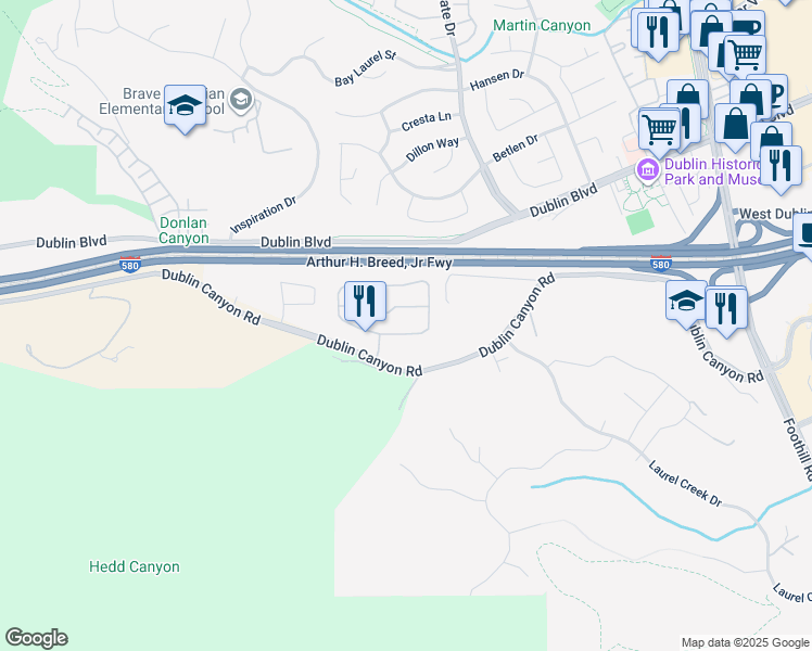 map of restaurants, bars, coffee shops, grocery stores, and more near 8060 Mountain View Drive in Pleasanton