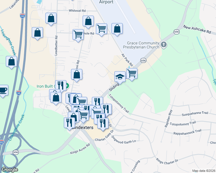 map of restaurants, bars, coffee shops, grocery stores, and more near 9638 Sliding Hill Road in Ashland