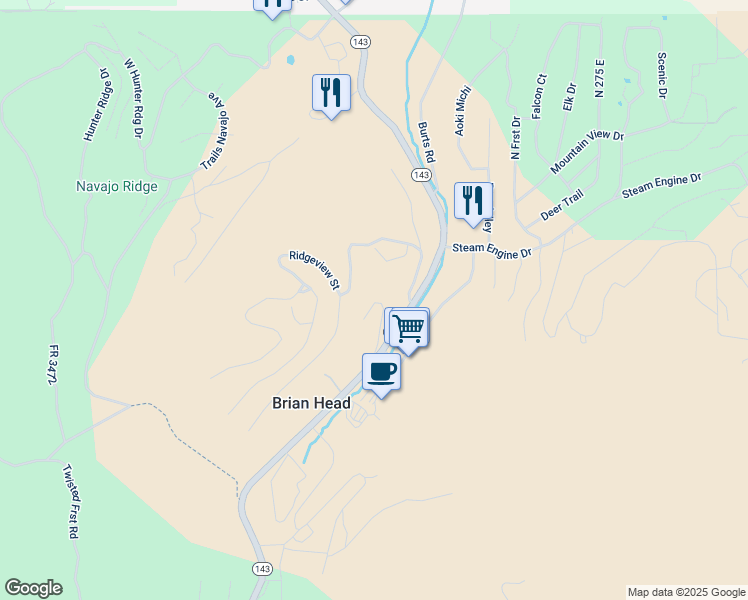map of restaurants, bars, coffee shops, grocery stores, and more near 226 Utah 143 in Brian Head