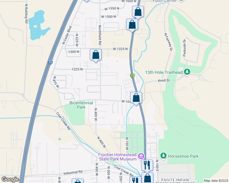 map of restaurants, bars, coffee shops, grocery stores, and more near 1148 Northfield Road in Cedar City