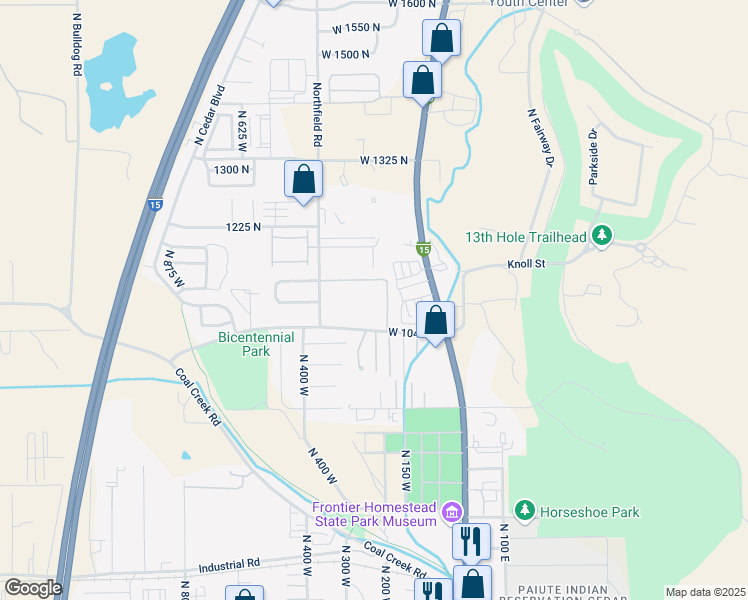 map of restaurants, bars, coffee shops, grocery stores, and more near 1148 Northfield Road in Cedar City