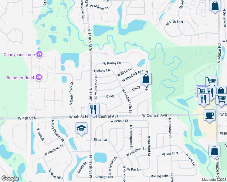 map of restaurants, bars, coffee shops, grocery stores, and more near 11607 Bekemeyer Street in Wichita