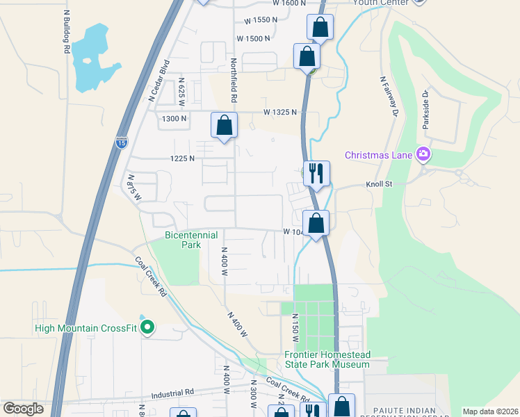 map of restaurants, bars, coffee shops, grocery stores, and more near 1148 Northfield Road in Cedar City
