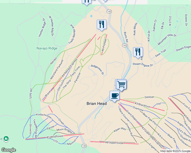 map of restaurants, bars, coffee shops, grocery stores, and more near 286 West Eagles Roost Street in Brian Head