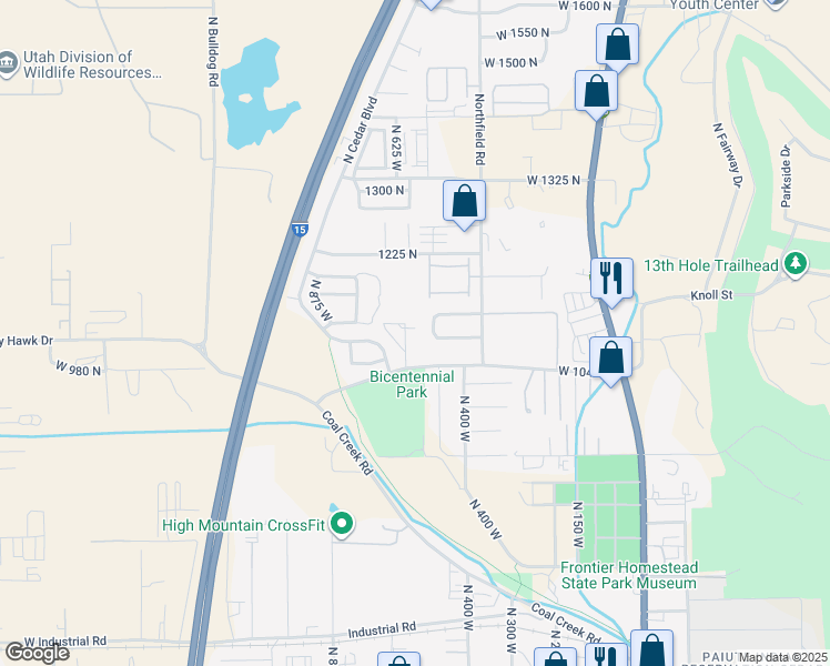 map of restaurants, bars, coffee shops, grocery stores, and more near 576 West 1045 North in Cedar City