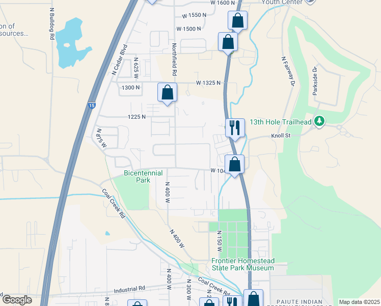 map of restaurants, bars, coffee shops, grocery stores, and more near 1148 Northfield Road in Cedar City