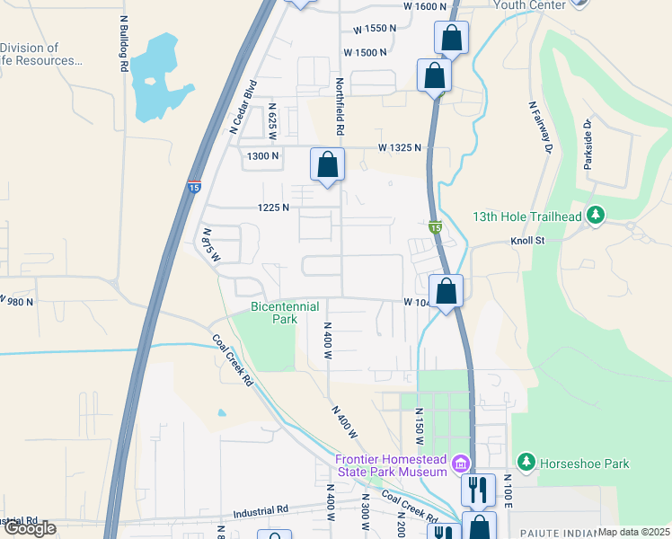 map of restaurants, bars, coffee shops, grocery stores, and more near 398 W 1100 N in Cedar City