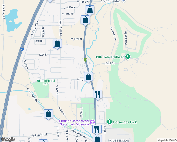 map of restaurants, bars, coffee shops, grocery stores, and more near 1121 North Main Street in Cedar City