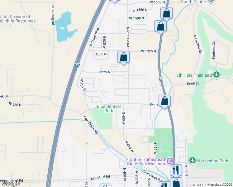 map of restaurants, bars, coffee shops, grocery stores, and more near 488 West 1100 North in Cedar City