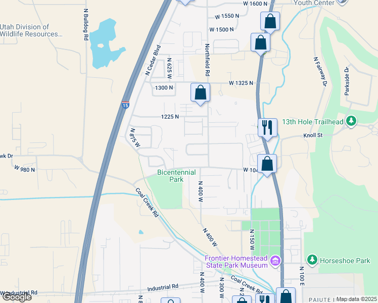 map of restaurants, bars, coffee shops, grocery stores, and more near 488 W 1100 N in Cedar City