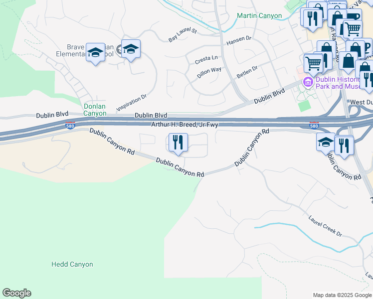 map of restaurants, bars, coffee shops, grocery stores, and more near 8060 Mountain View Drive in Pleasanton