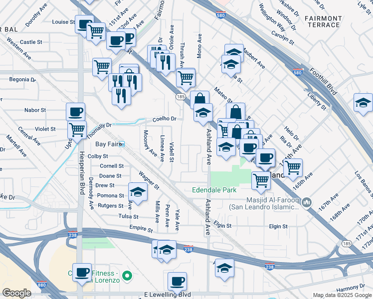map of restaurants, bars, coffee shops, grocery stores, and more near 986 Heather Lane in San Lorenzo