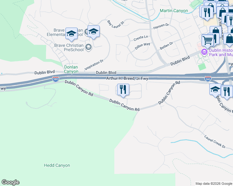 map of restaurants, bars, coffee shops, grocery stores, and more near 7860 Canyon Meadows Circle in Pleasanton