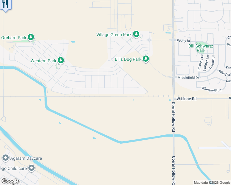 map of restaurants, bars, coffee shops, grocery stores, and more near 2449 Northington Drive in Tracy
