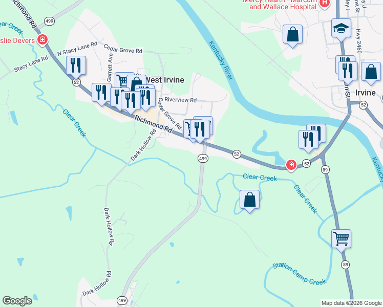 map of restaurants, bars, coffee shops, grocery stores, and more near 60 Shady Lane in Irvine