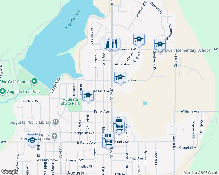 map of restaurants, bars, coffee shops, grocery stores, and more near 2011 Ohio Street in Augusta