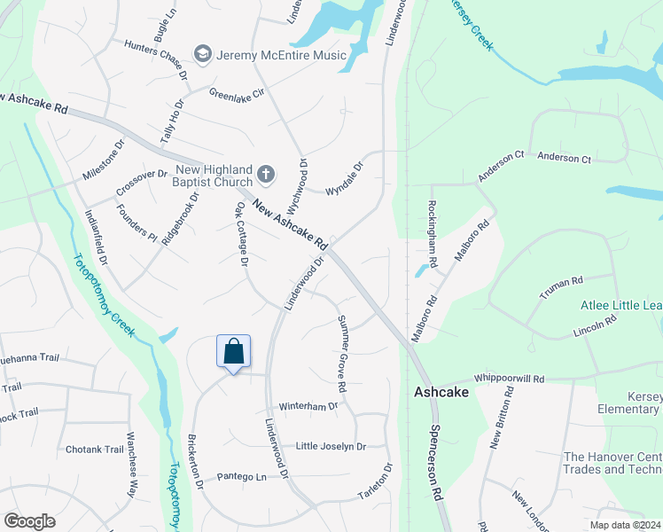 map of restaurants, bars, coffee shops, grocery stores, and more near 9054 Aldingham Place in Mechanicsville