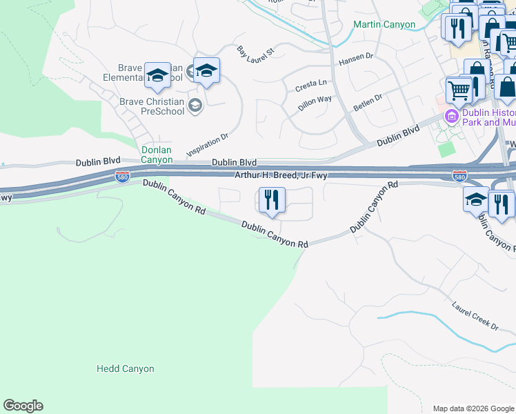 map of restaurants, bars, coffee shops, grocery stores, and more near 8170 Mountain View Drive in Pleasanton