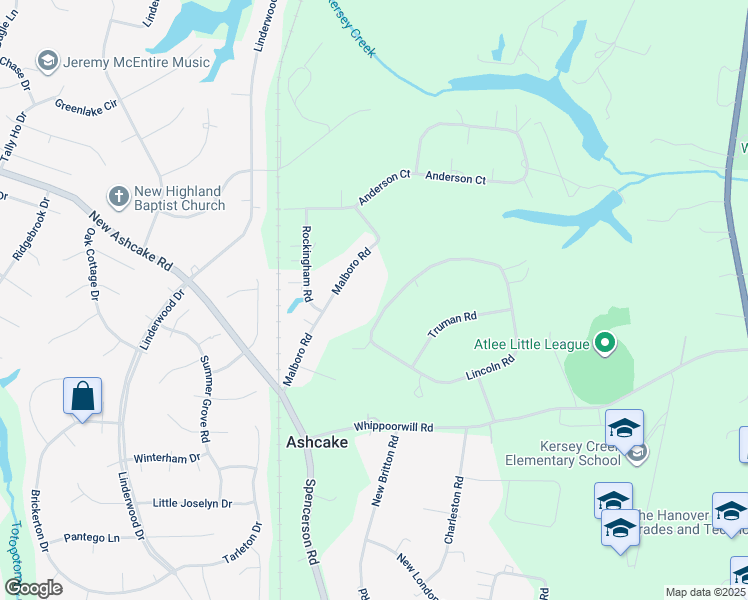 map of restaurants, bars, coffee shops, grocery stores, and more near 8538 Lincoln Road in Mechanicsville