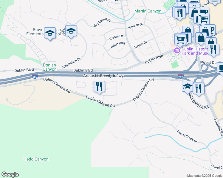map of restaurants, bars, coffee shops, grocery stores, and more near 8060 Mountain View Drive in Pleasanton