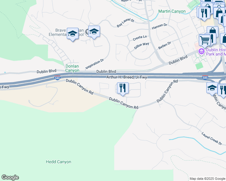 map of restaurants, bars, coffee shops, grocery stores, and more near 8134 Canyon Creek Circle in Pleasanton