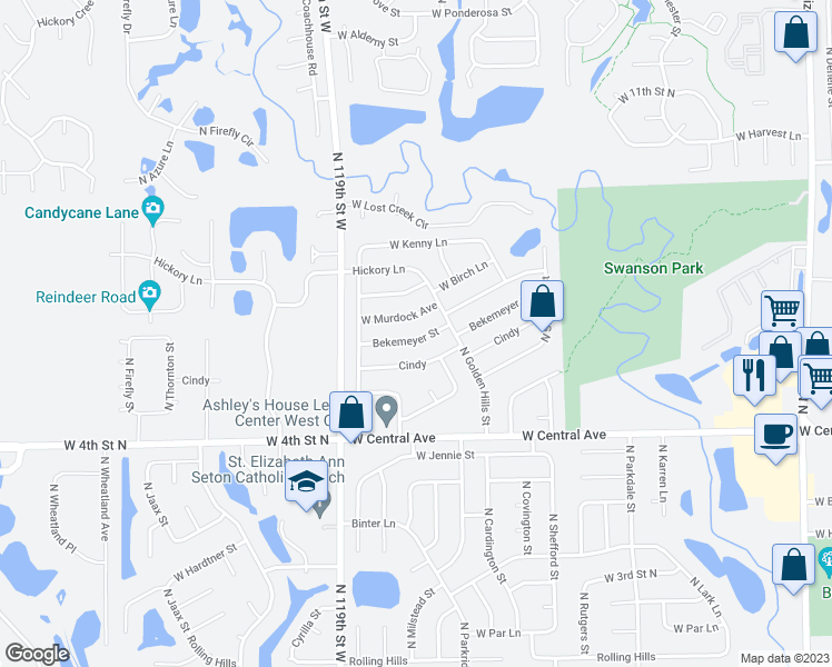 map of restaurants, bars, coffee shops, grocery stores, and more near 11606 West Bekemeyer Street in Wichita