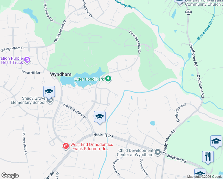 map of restaurants, bars, coffee shops, grocery stores, and more near 11930 Park Forest Way in Glen Allen