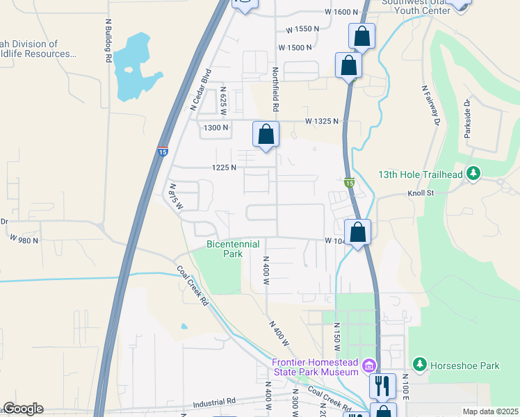 map of restaurants, bars, coffee shops, grocery stores, and more near 449 West 1150 North in Cedar City