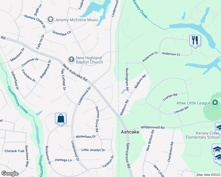 map of restaurants, bars, coffee shops, grocery stores, and more near 9013 Forest Haze Court in Mechanicsville