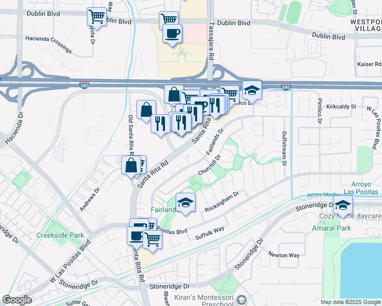 map of restaurants, bars, coffee shops, grocery stores, and more near 3698 Chillingham Court in Pleasanton