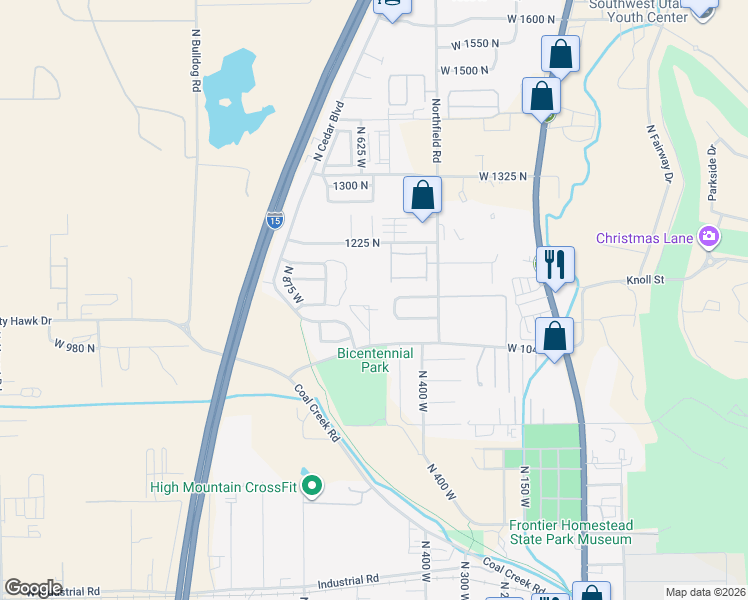 map of restaurants, bars, coffee shops, grocery stores, and more near 576 West 1045 North in Cedar City