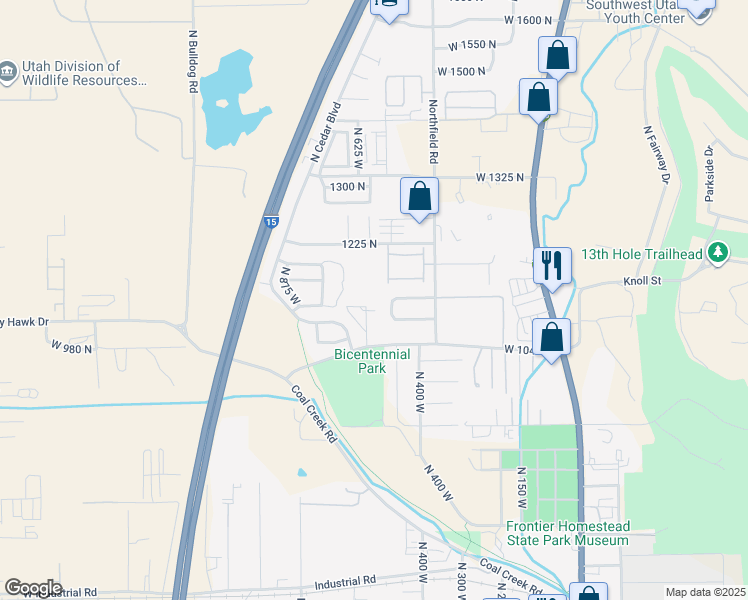 map of restaurants, bars, coffee shops, grocery stores, and more near 576 West 1045 North in Cedar City