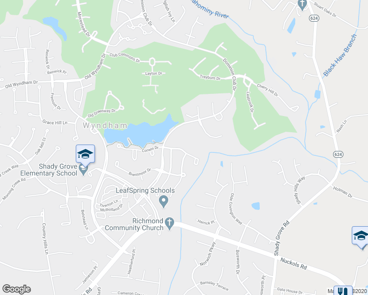 map of restaurants, bars, coffee shops, grocery stores, and more near 5948 Park Forest Lane in Glen Allen