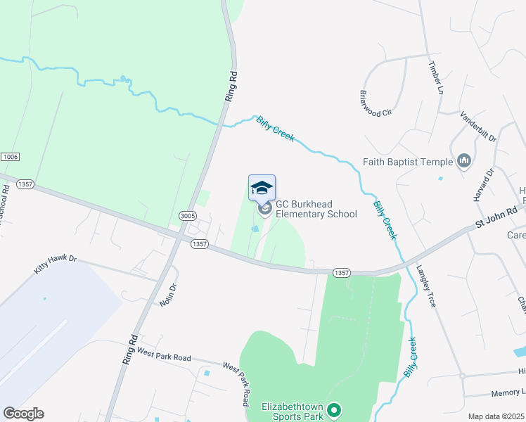 map of restaurants, bars, coffee shops, grocery stores, and more near 1323 Saint John Road in Elizabethtown