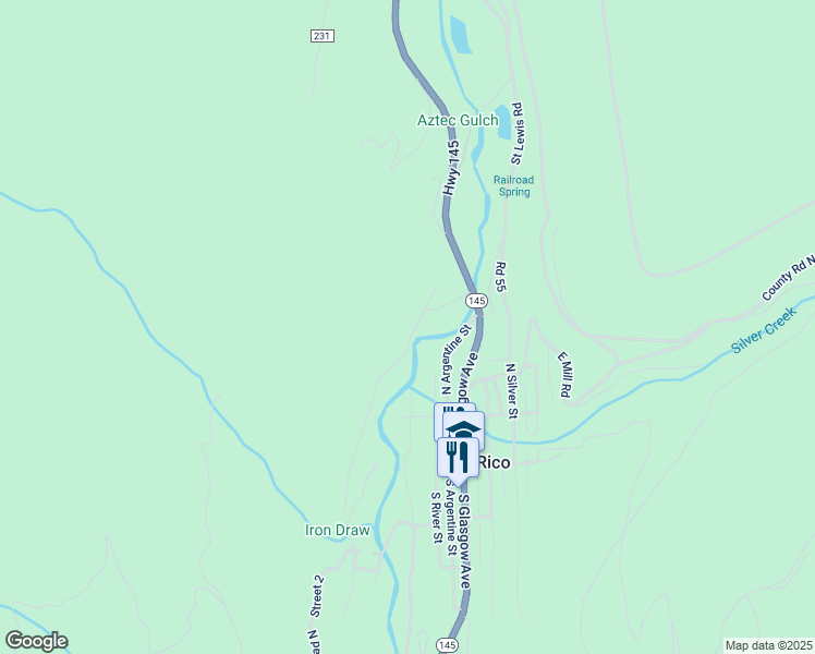 map of restaurants, bars, coffee shops, grocery stores, and more near Co Road 54 7/10 in Rico