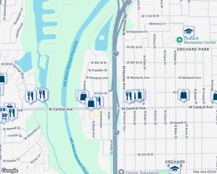 map of restaurants, bars, coffee shops, grocery stores, and more near 758 North Gilda Street in Wichita