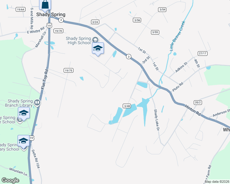 map of restaurants, bars, coffee shops, grocery stores, and more near 199 Oak Ridge Lane in Shady Spring