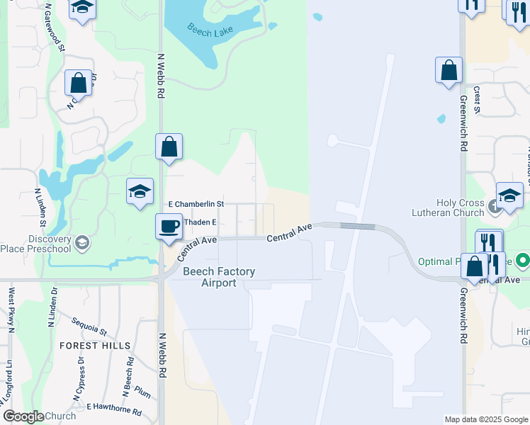 map of restaurants, bars, coffee shops, grocery stores, and more near North Elder in Wichita
